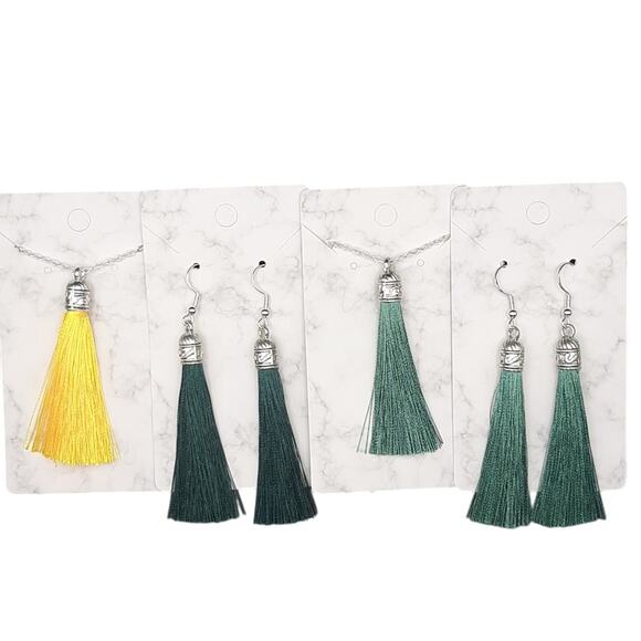 NWT 4 Pack Handmade Giadasio Fringe Silver Plated Dangle Earring Necklace Set - Picture 1 of 9